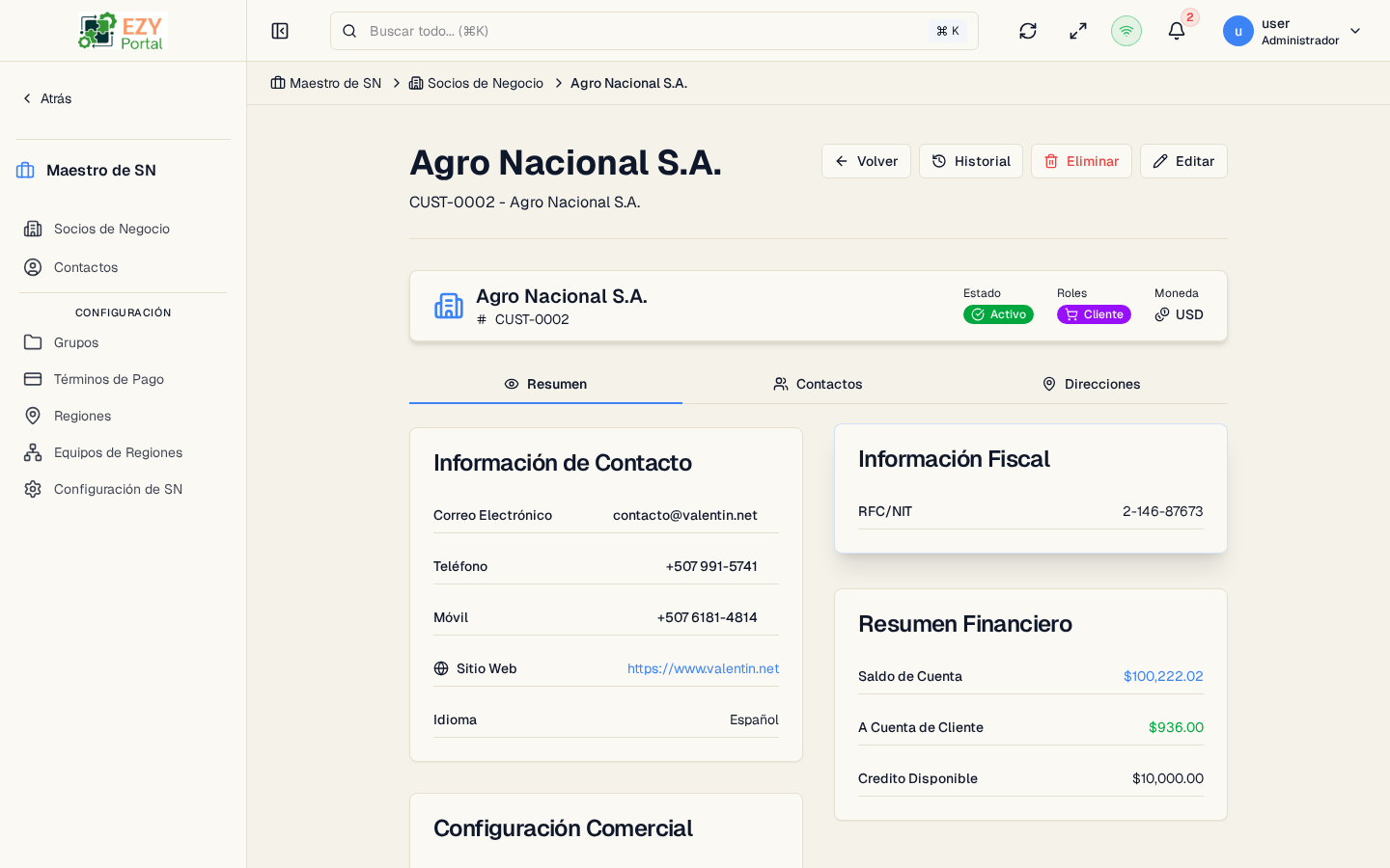 Perfil de cliente en EZY Portal